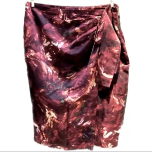 Anthropologie rose print silk faux wrap skirt. New