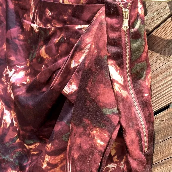 Anthropologie rose print silk faux wrap skirt. New