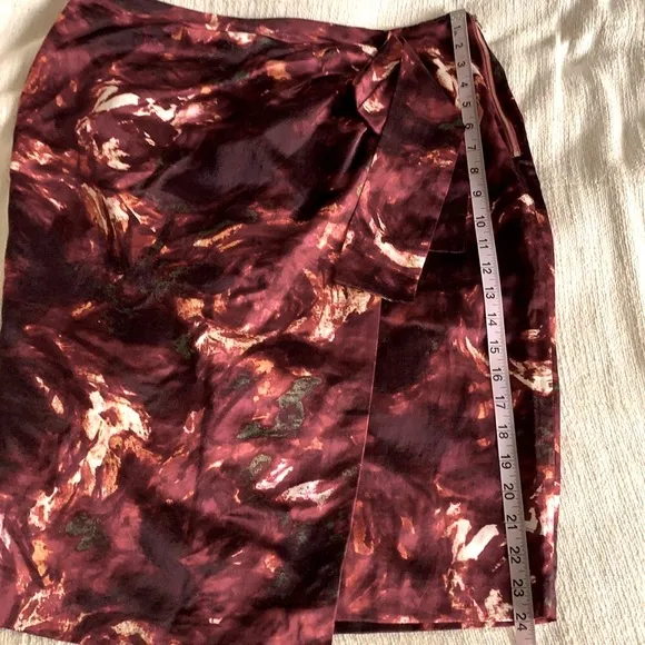 Anthropologie rose print silk faux wrap skirt. New
