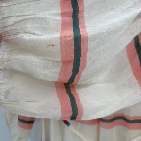 Apiece Apart White Boho Stripped Long Sheer Tiered Cotton Maxi Dress Size 6