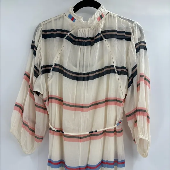 Apiece Apart White Boho Stripped Long Sheer Tiered Cotton Maxi Dress Size 6