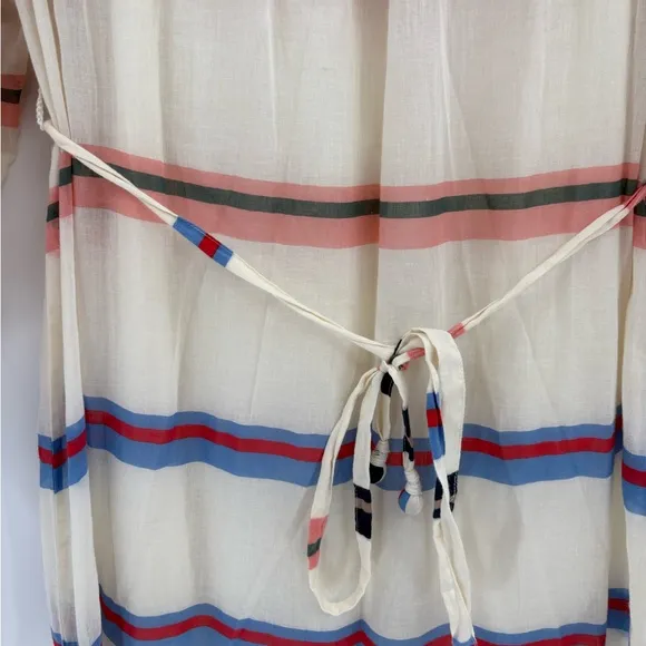 Apiece Apart White Boho Stripped Long Sheer Tiered Cotton Maxi Dress Size 6