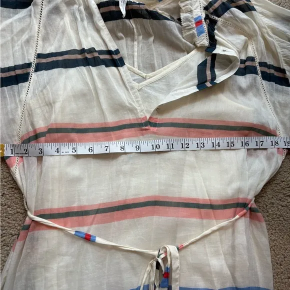 Apiece Apart White Boho Stripped Long Sheer Tiered Cotton Maxi Dress Size 6