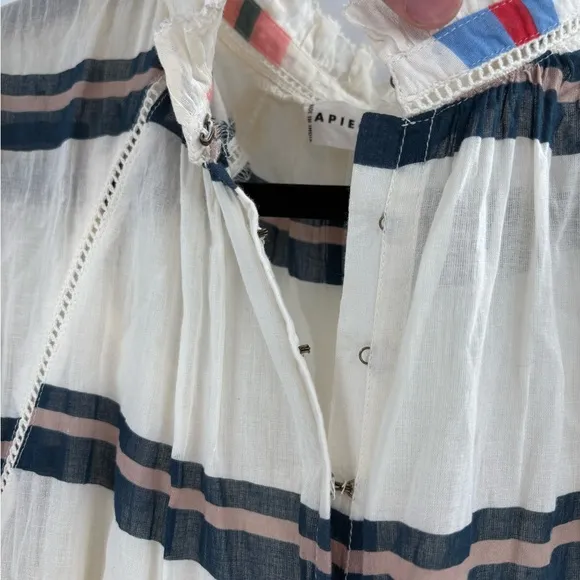 Apiece Apart White Boho Stripped Long Sheer Tiered Cotton Maxi Dress Size 6