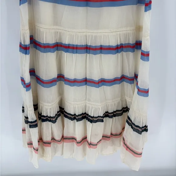 Apiece Apart White Boho Stripped Long Sheer Tiered Cotton Maxi Dress Size 6