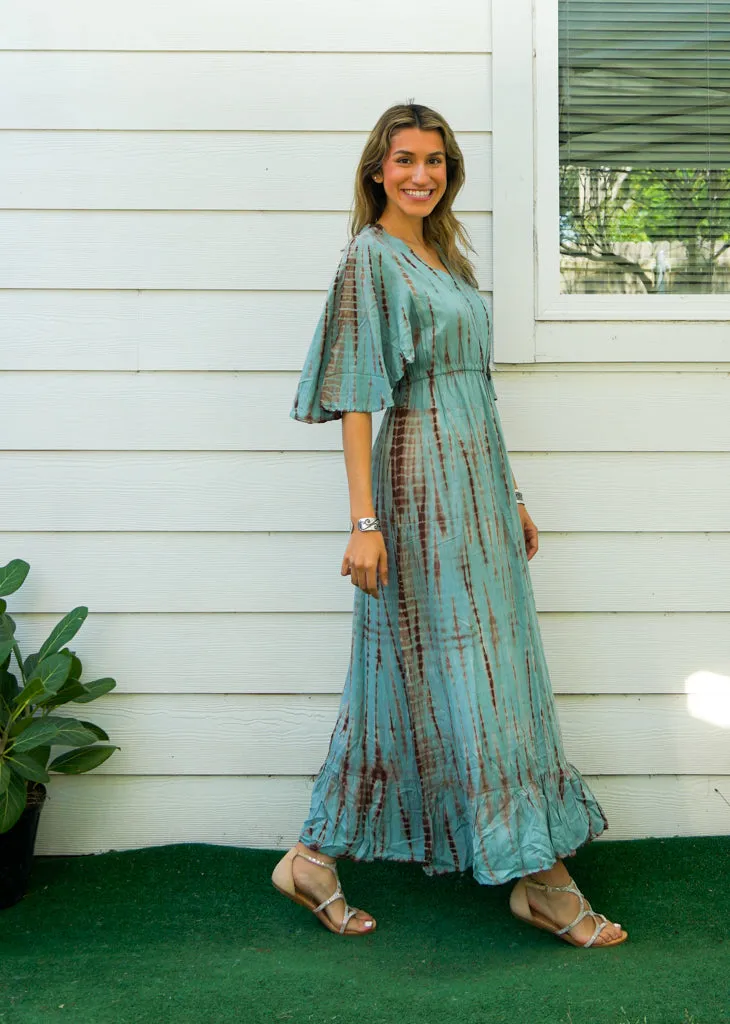 Aqua Horizon Maxi Tie Dye Tiered Dress