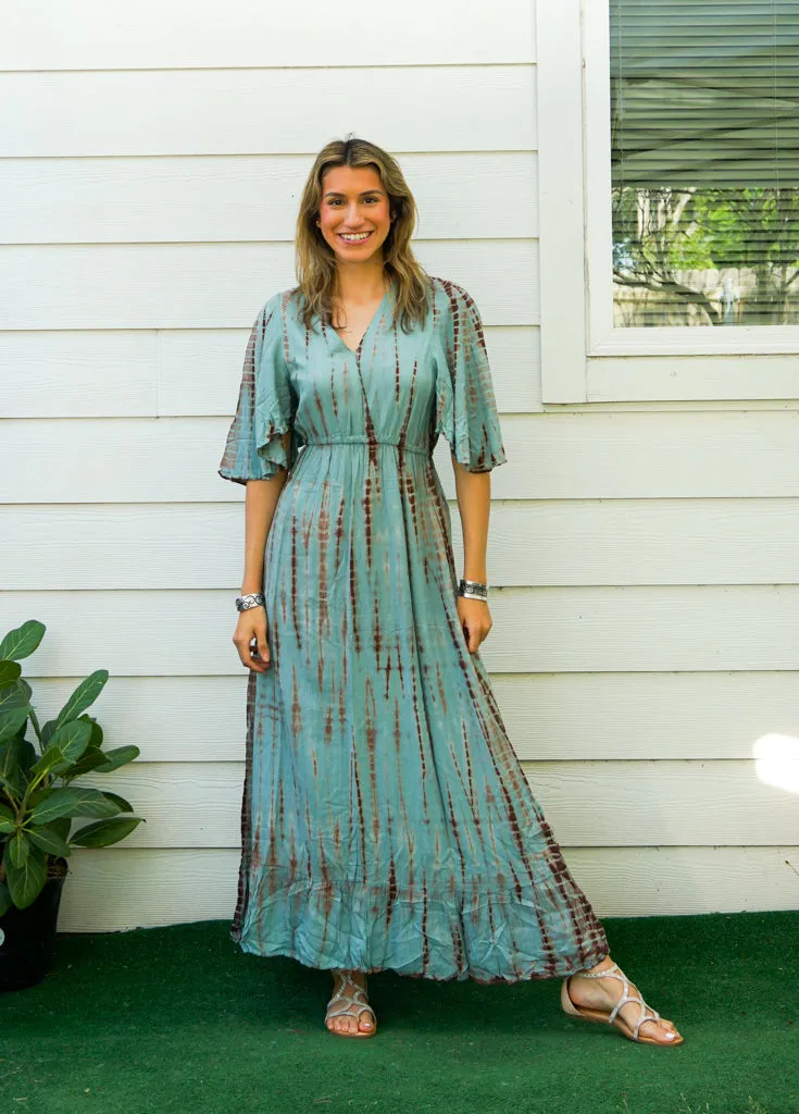 Aqua Horizon Maxi Tie Dye Tiered Dress
