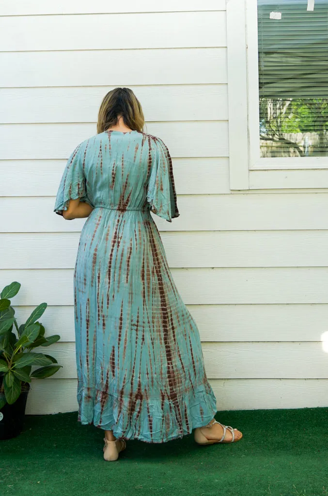 Aqua Horizon Maxi Tie Dye Tiered Dress