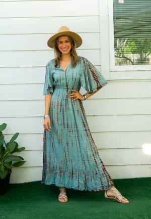 Aqua Horizon Maxi Tie Dye Tiered Dress