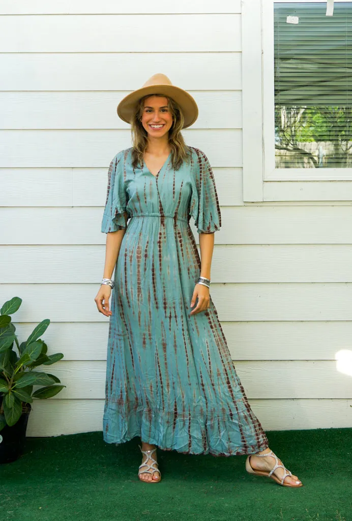Aqua Horizon Maxi Tie Dye Tiered Dress