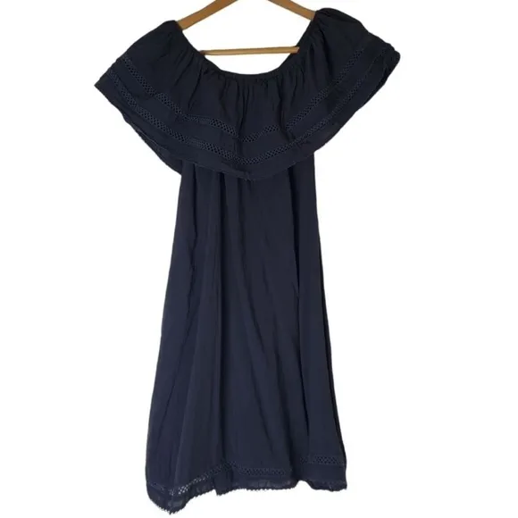Aritzia Wilfred Emmie Off-The-Shoulder Navy Blue Dress