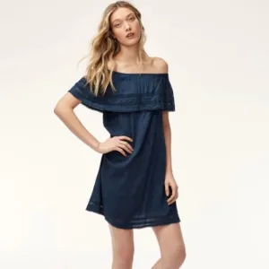 Aritzia Wilfred Emmie Off-The-Shoulder Navy Blue Dress