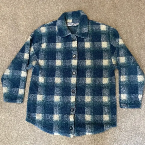 Arizona Jean Company Vintage Plaid Fleece Button Up Shacket Size M