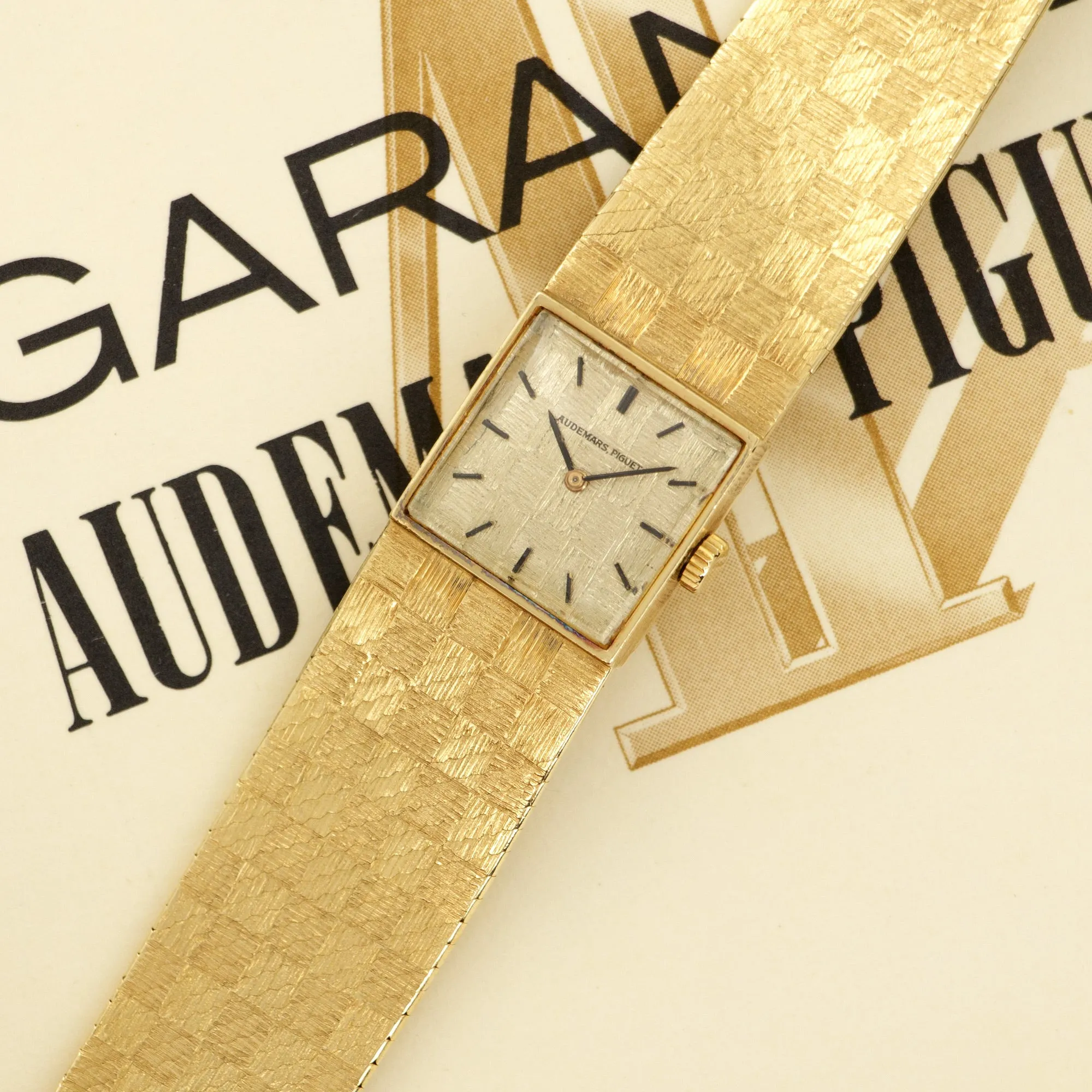 Audemars Piguet Yellow Gold Checkered Bracelet Watch with Original Warranty Paper