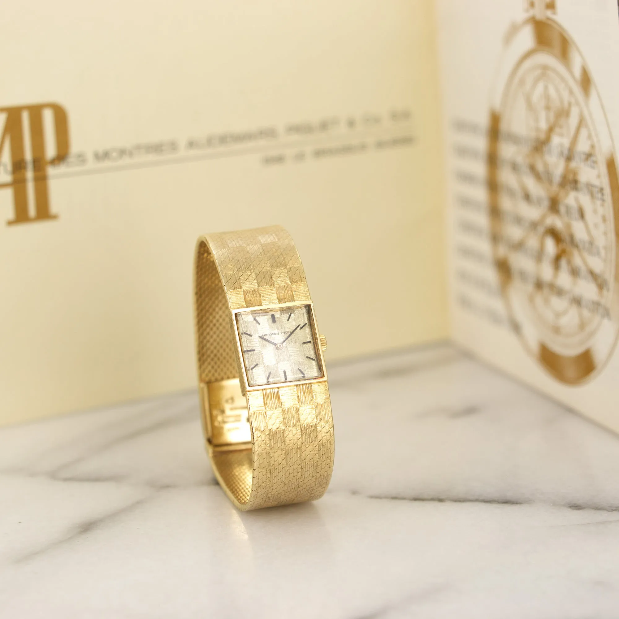 Audemars Piguet Yellow Gold Checkered Bracelet Watch with Original Warranty Paper