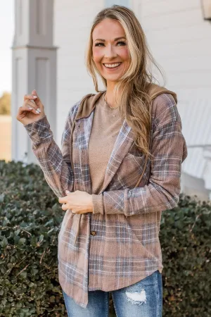 Autumn's Arrival Hooded Button Top- Vintage Brown
