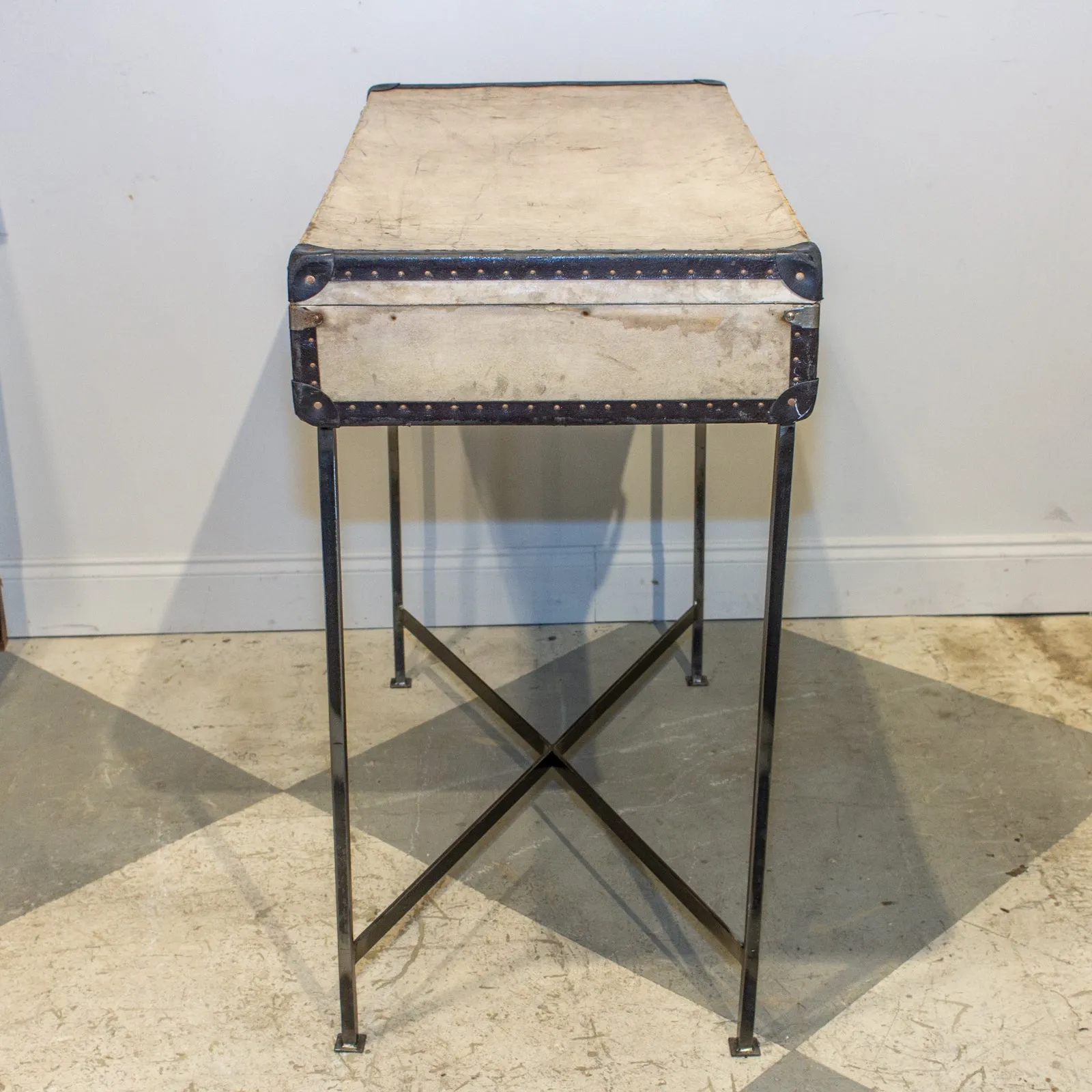 Bar Table Crafted with Vintage French Luggage & Custom Iron Base
