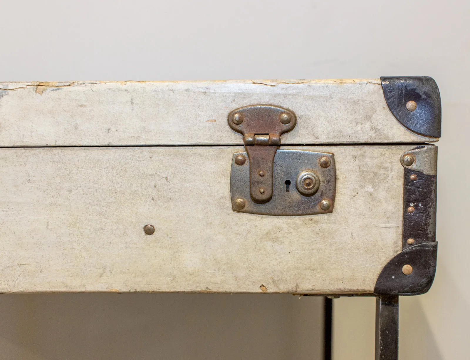 Bar Table Crafted with Vintage French Luggage & Custom Iron Base