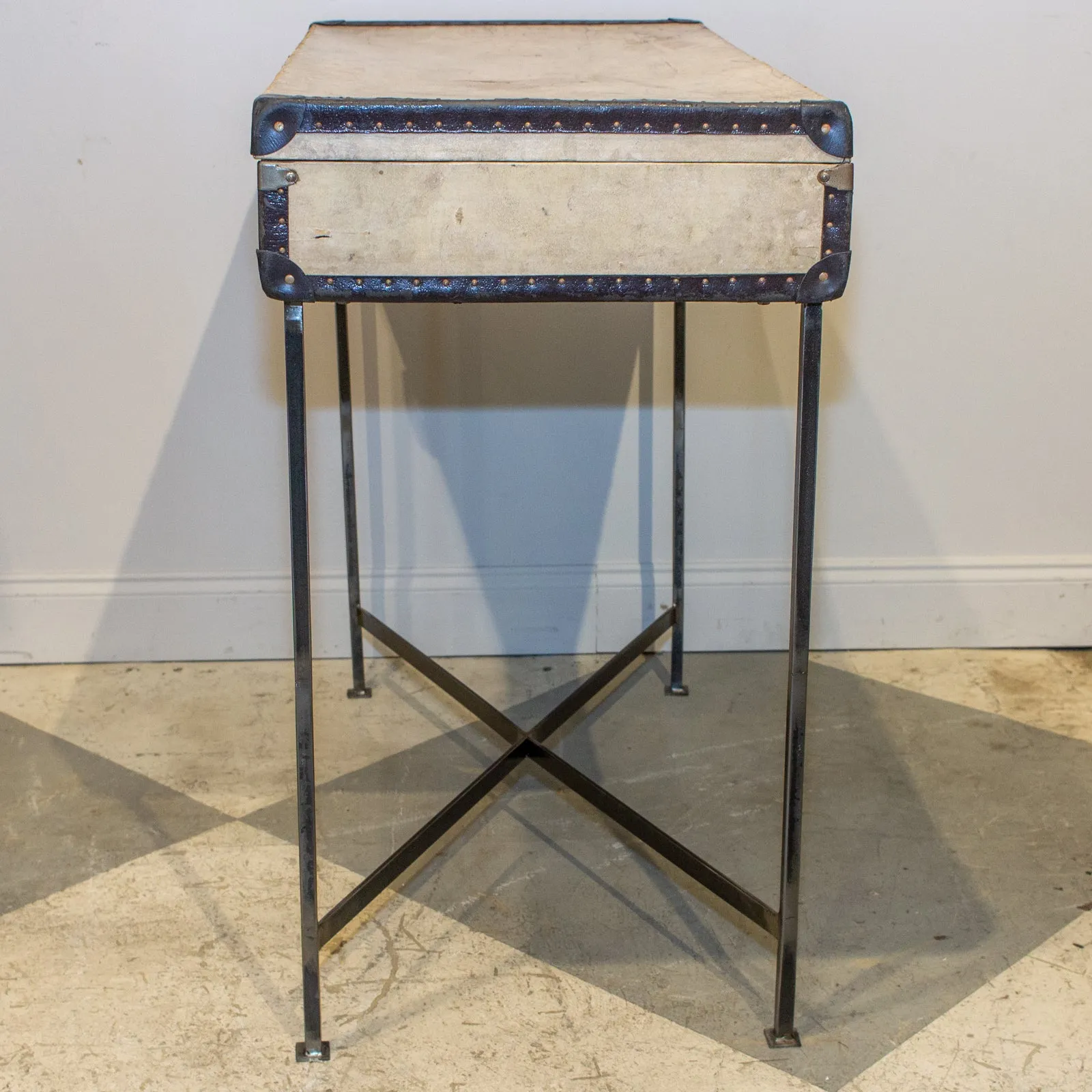 Bar Table Crafted with Vintage French Luggage & Custom Iron Base