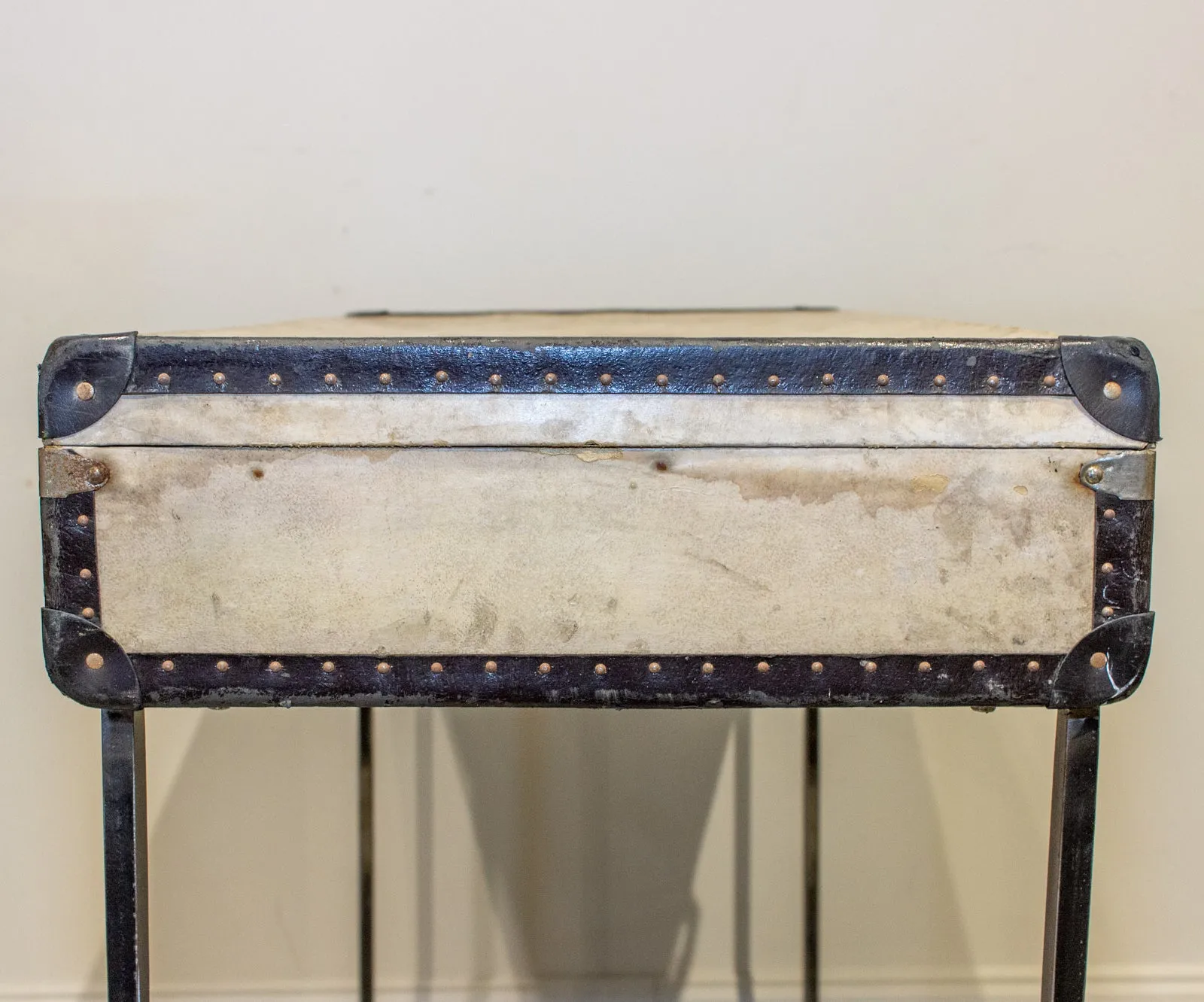 Bar Table Crafted with Vintage French Luggage & Custom Iron Base