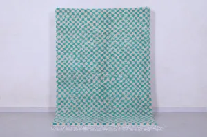 Beautiful Teal Checkered Rug 4.7 X 6.5 Feet – Handmade Elegance