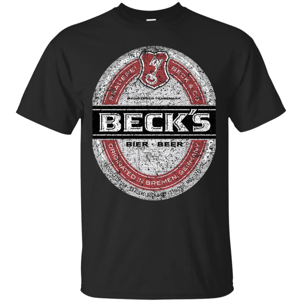 Becks Beer T-Shirt Custom Designed Color Worn Label Pattern