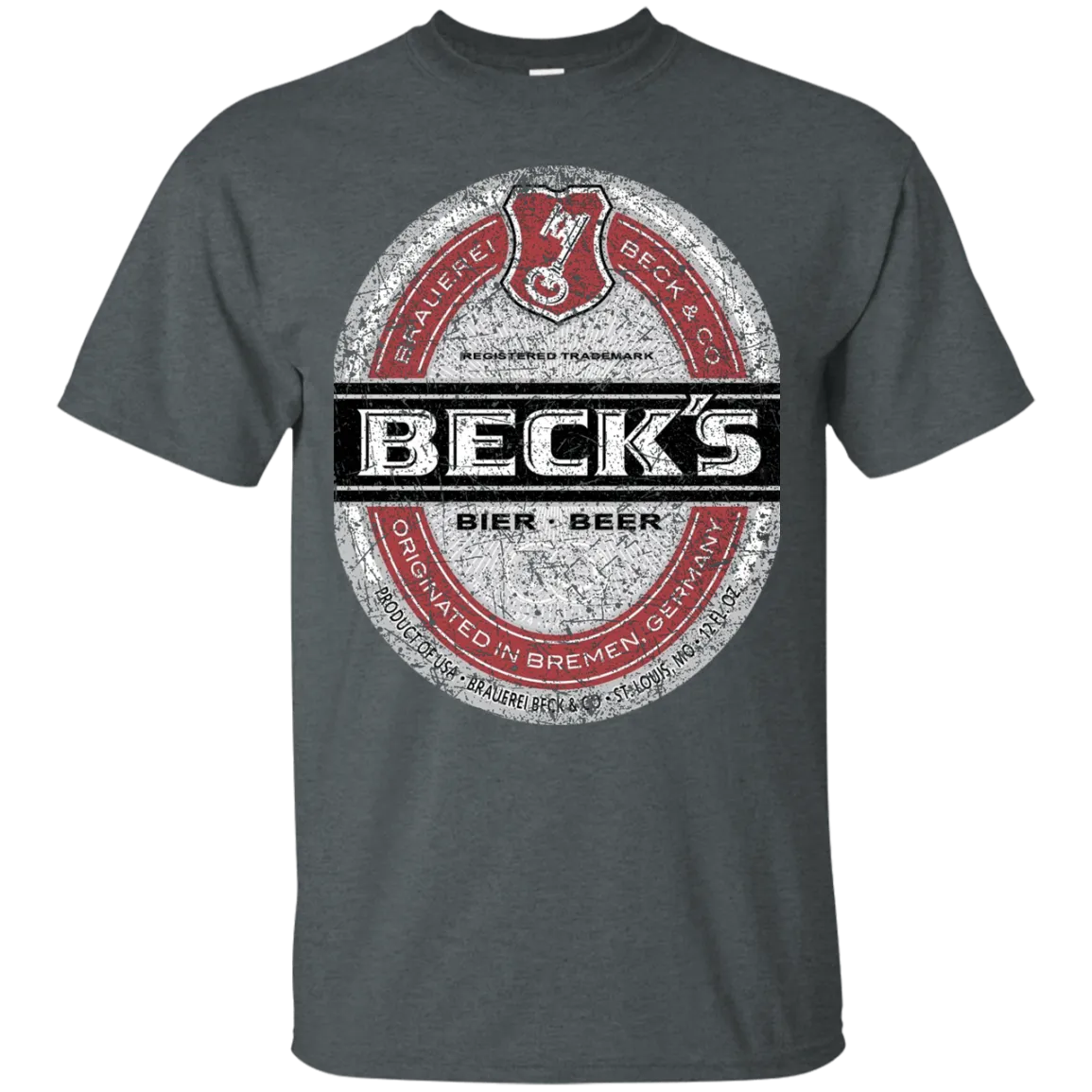 Becks Beer T-Shirt Custom Designed Color Worn Label Pattern