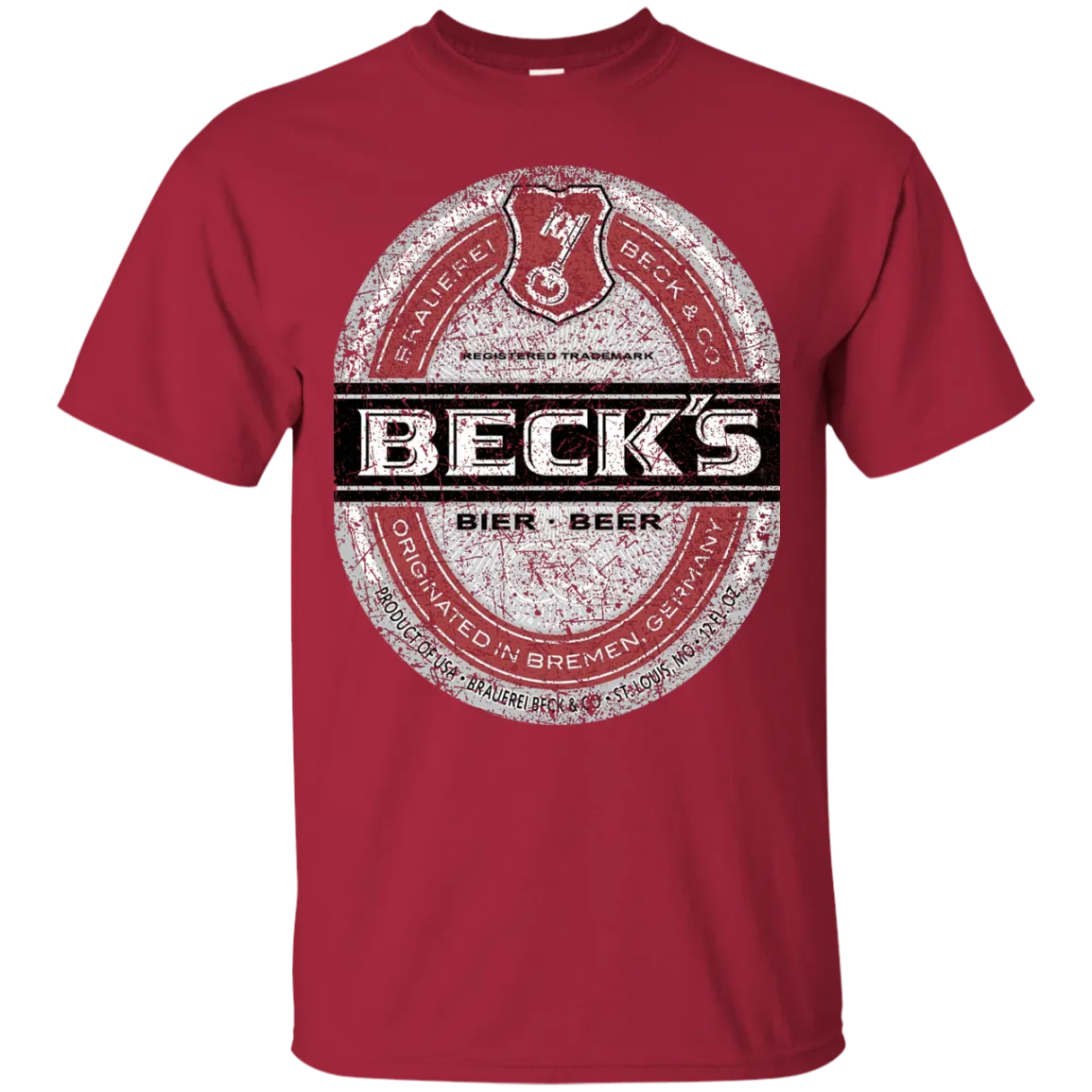 Becks Beer T-Shirt Custom Designed Color Worn Label Pattern