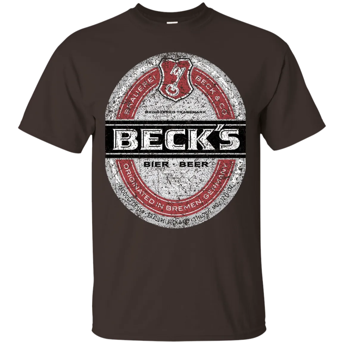 Becks Beer T-Shirt Custom Designed Color Worn Label Pattern