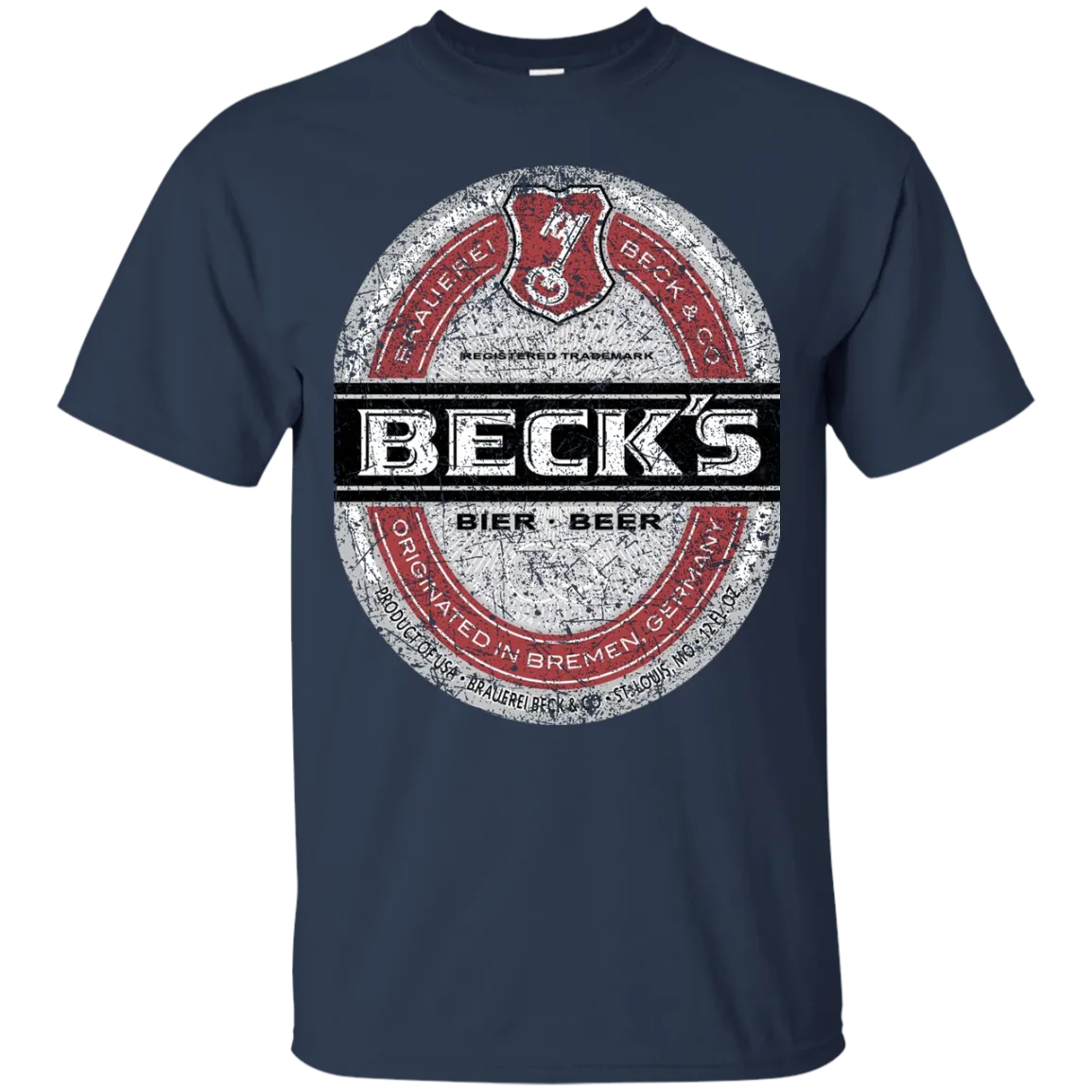 Becks Beer T-Shirt Custom Designed Color Worn Label Pattern