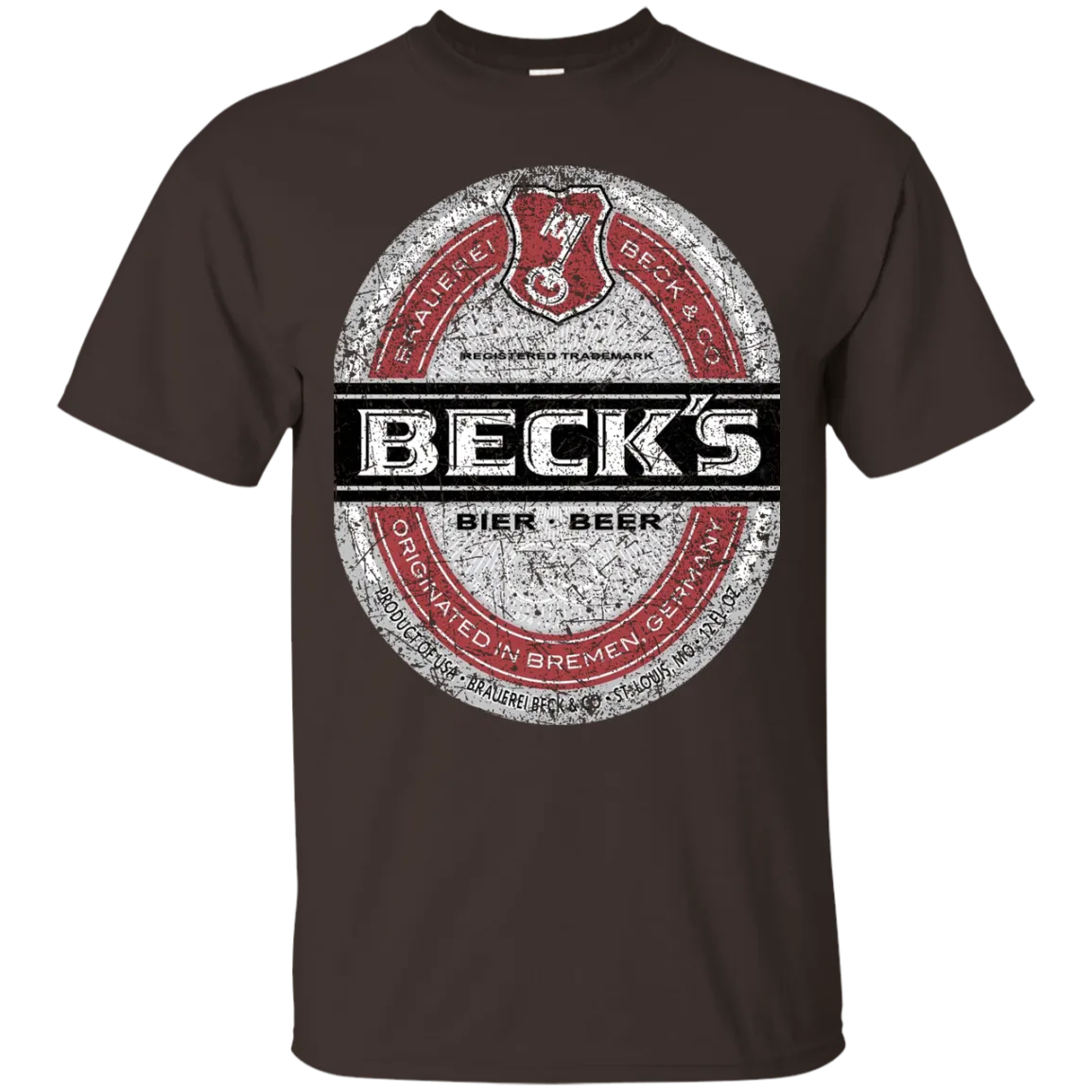 Becks Beer T-Shirt Custom Designed Color Worn Label Pattern