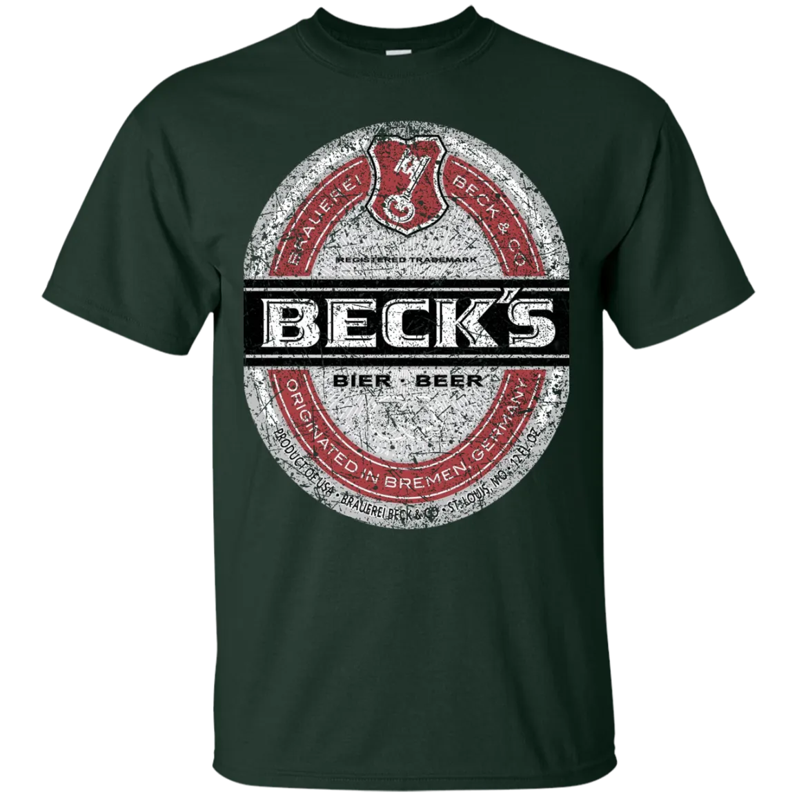 Becks Beer T-Shirt Custom Designed Color Worn Label Pattern