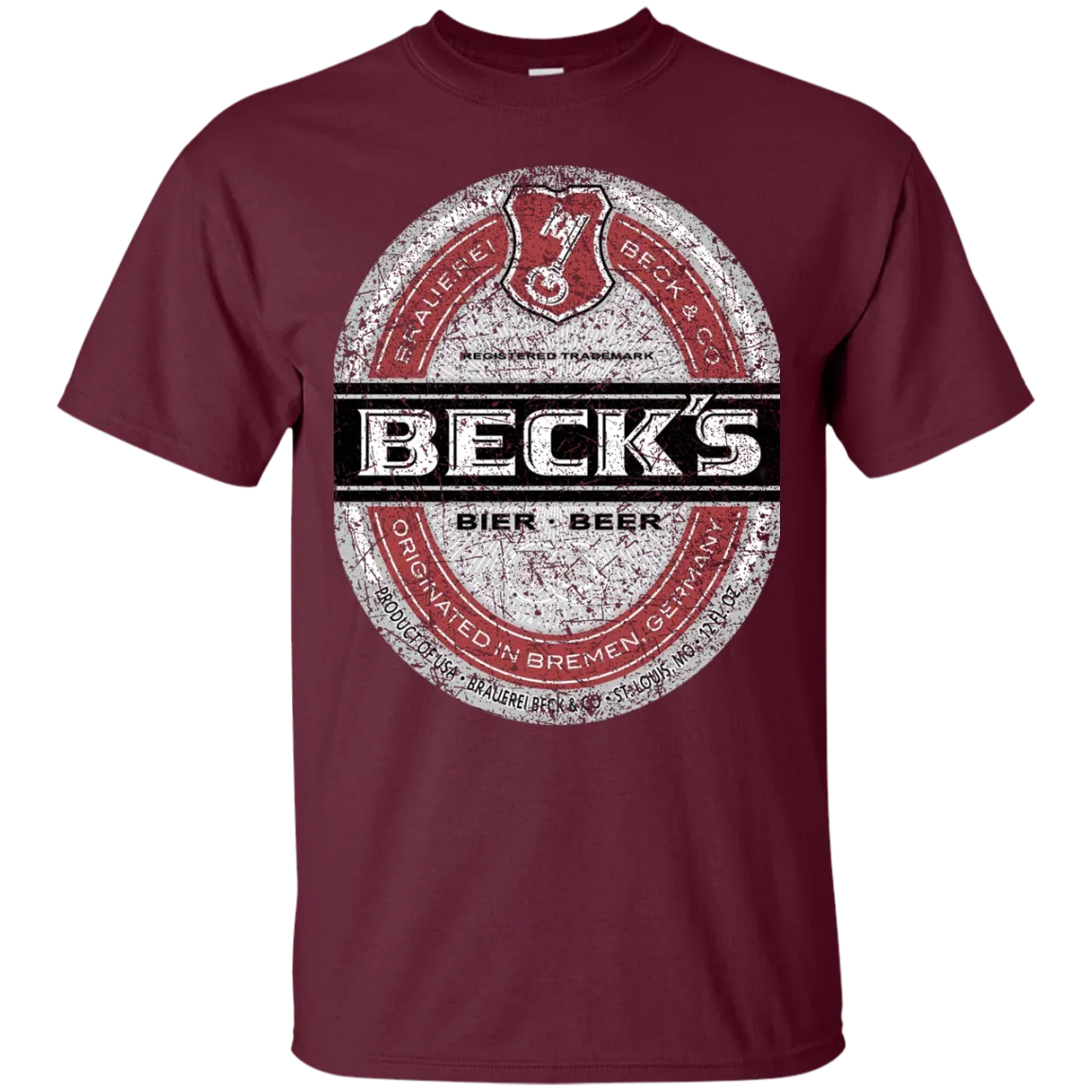 Becks Beer T-Shirt Custom Designed Color Worn Label Pattern