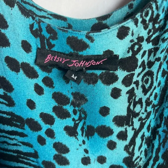 Betsey Johnson Leopard Print Ruffle Bottom Skater Girl L/S Scoop Neck Dress-SZ M
