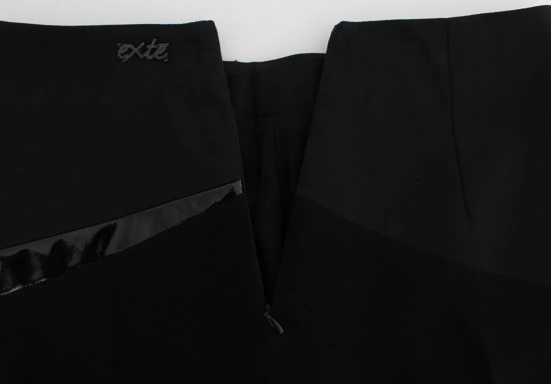 Black Blue Cotton Stretch Straight Skirt