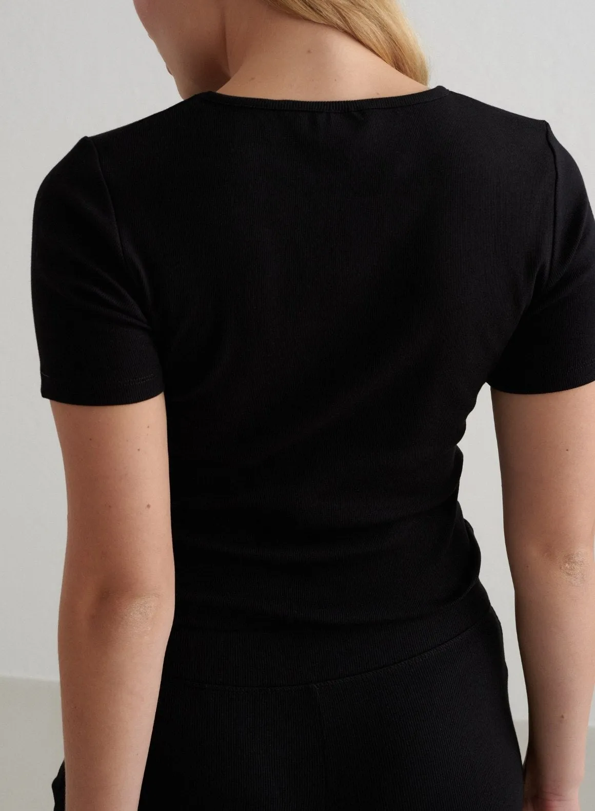 Black Ease Ribbed Short Sleeve
