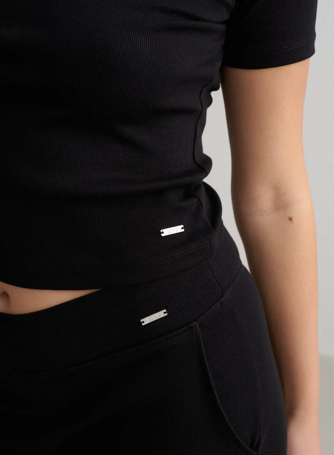 Black Ease Ribbed Short Sleeve