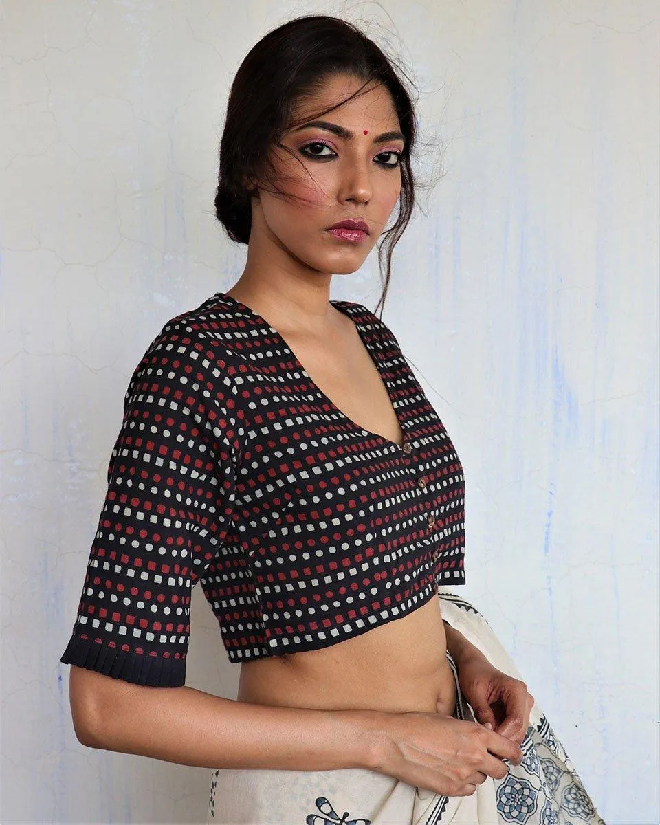 Black Tribe Handprinted Crop Top Cotton Blouse - God