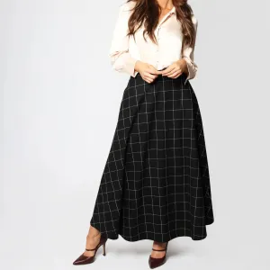Black Window Pane Italian Women's Maxi Skirt