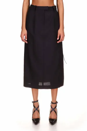 Black Wool Tailored Lace-Up Skirt
