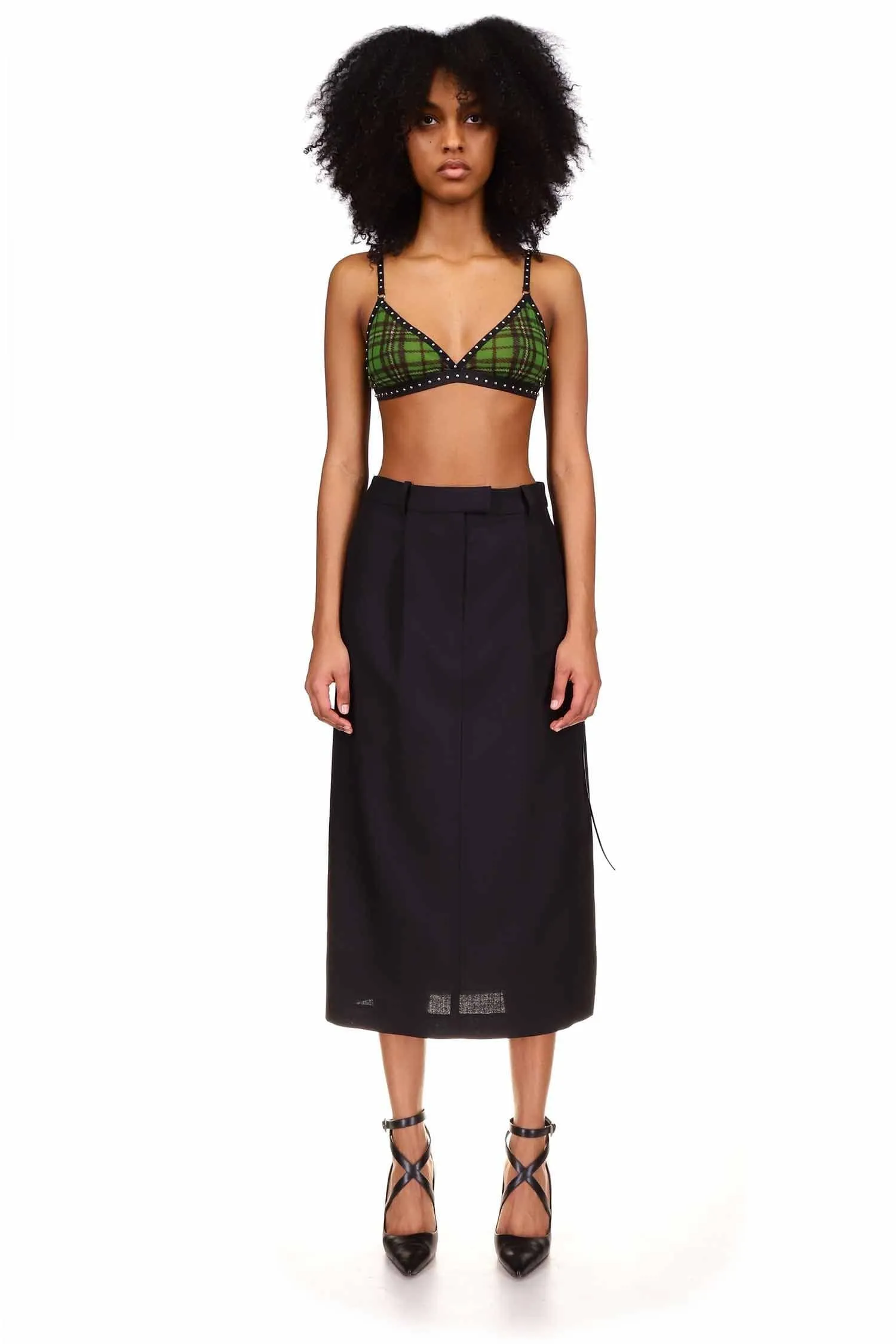 Black Wool Tailored Lace-Up Skirt