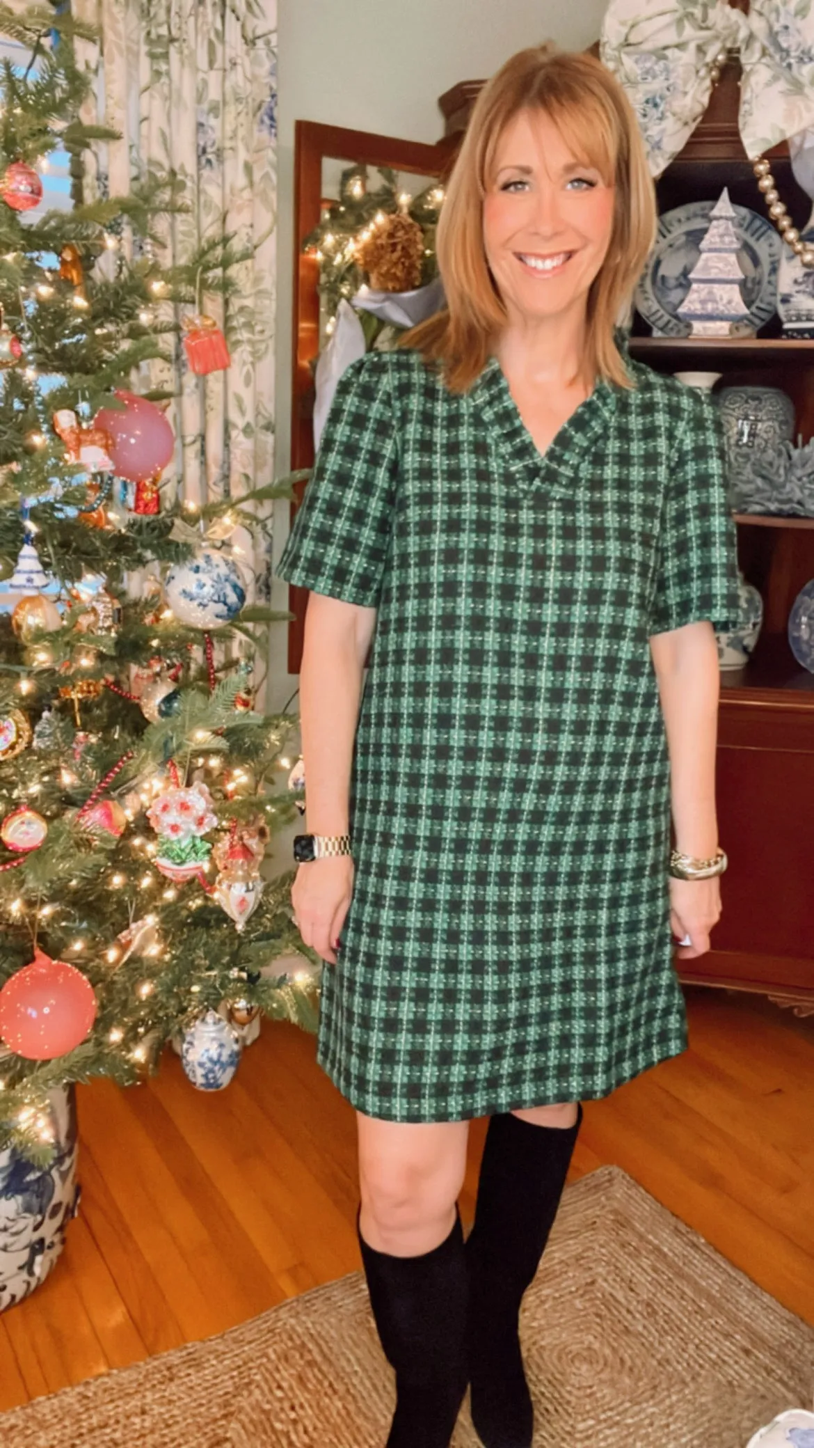 Blair Plaid Tweed Dress in Green