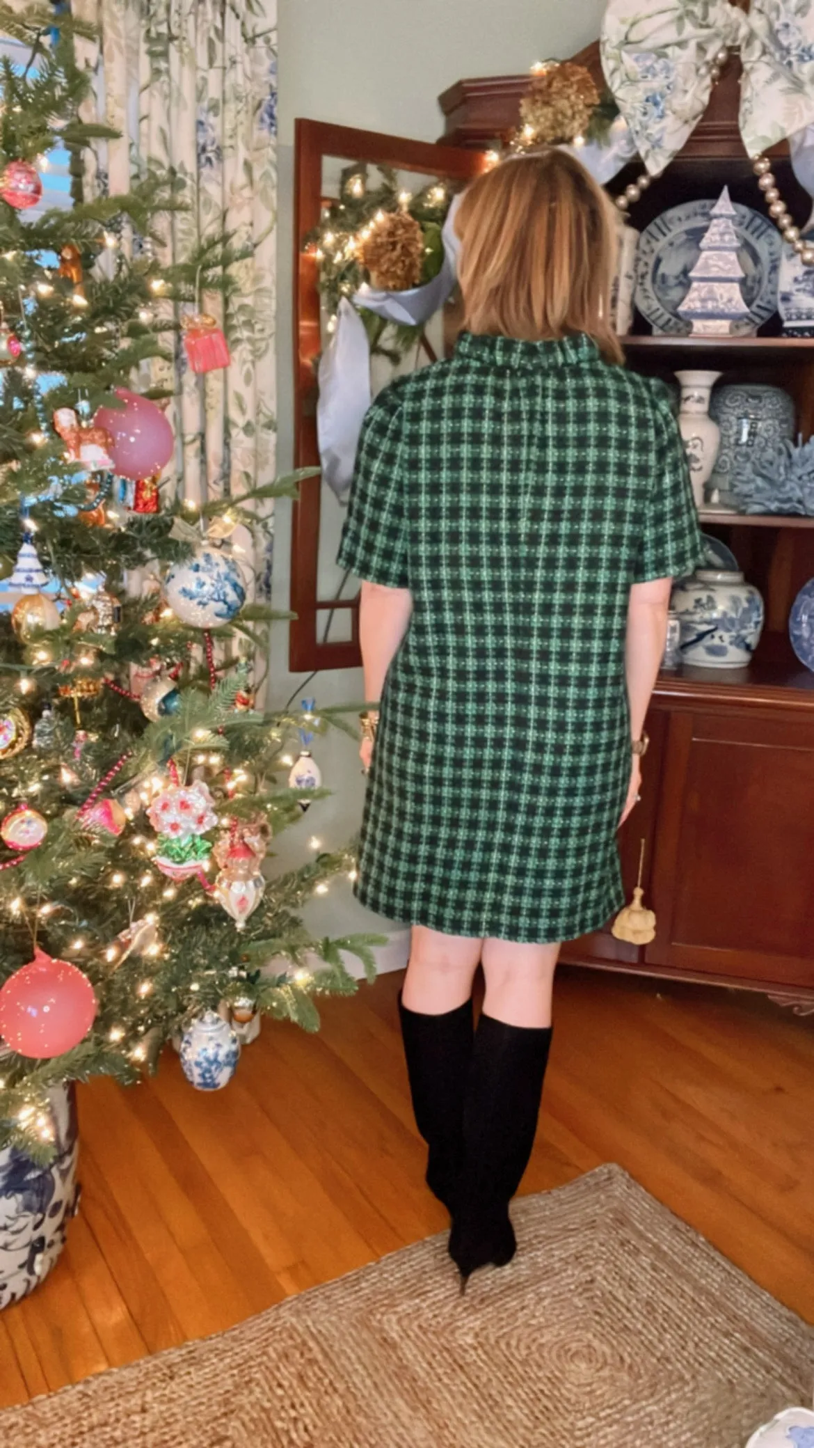 Blair Plaid Tweed Dress in Green