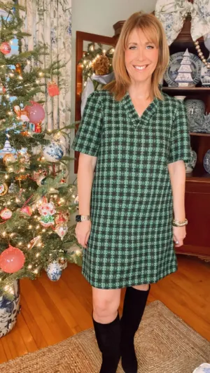 Blair Plaid Tweed Dress in Green
