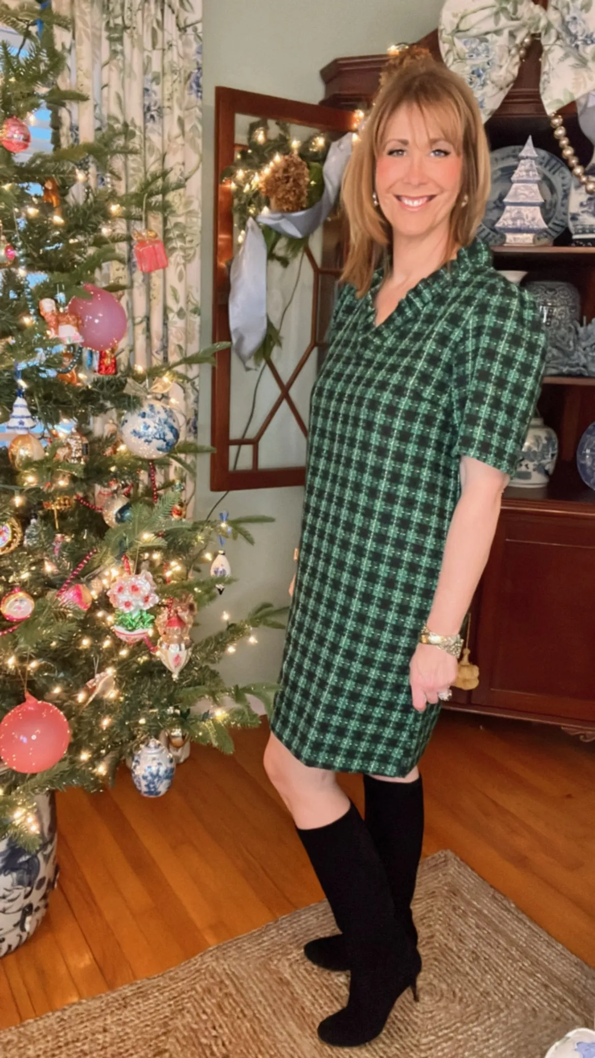 Blair Plaid Tweed Dress in Green
