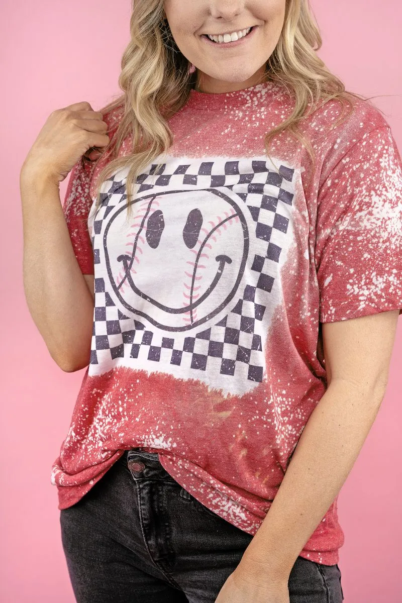 Bleached Check It Out Baseball Happy Unisex Poly-Rich Blend Tee