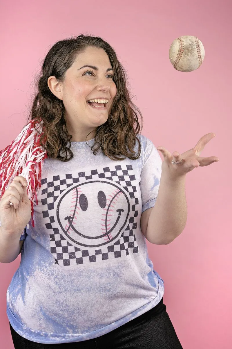 Bleached Check It Out Baseball Happy Unisex Poly-Rich Blend Tee