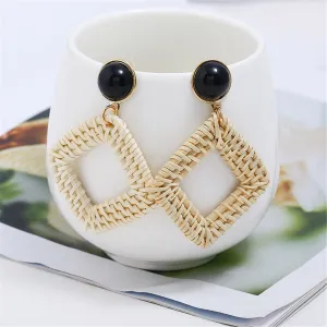 Blue Agate & Rattan Rhombus Drop Earrings