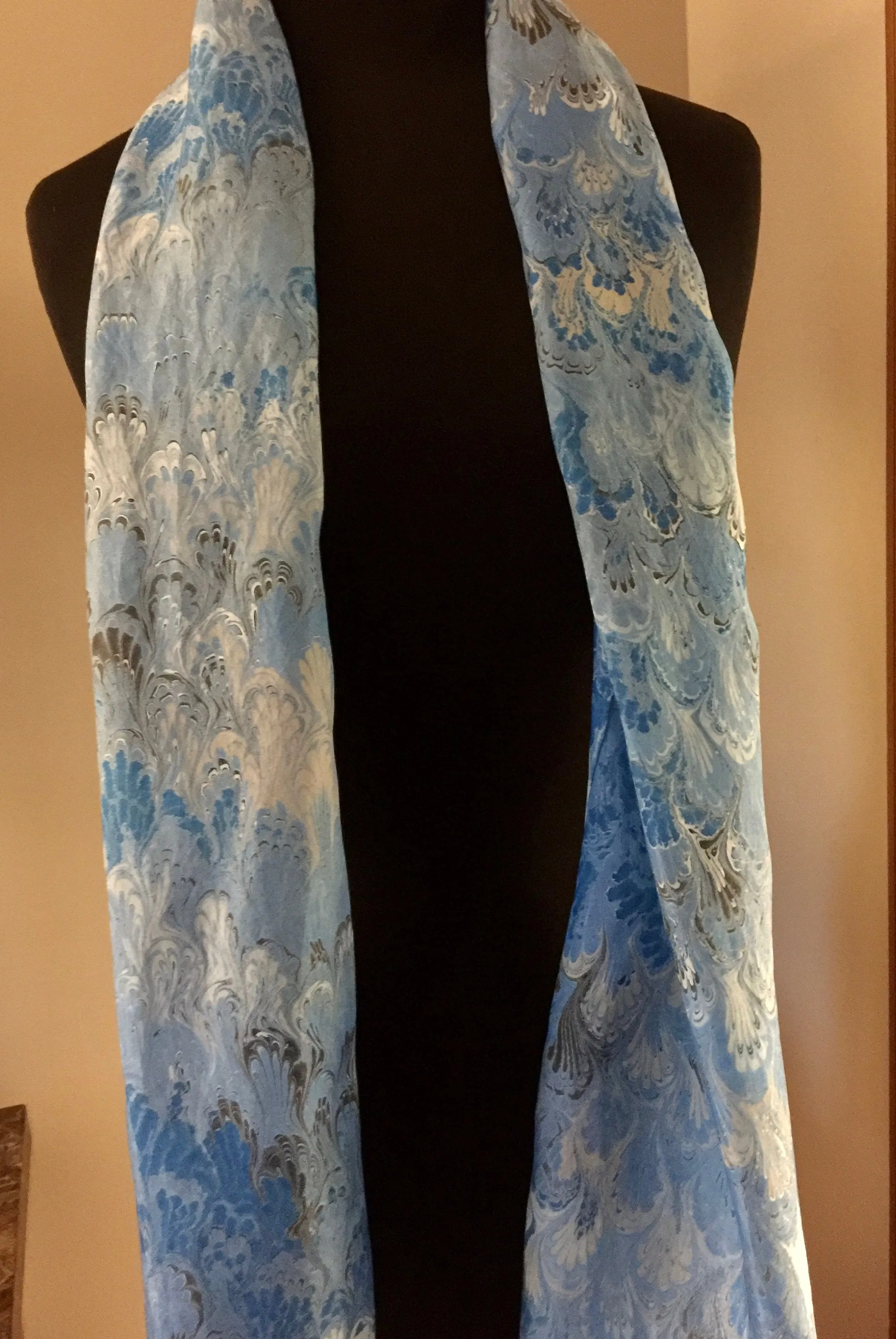Blue bouquet .  Habotai Silk 14x72”