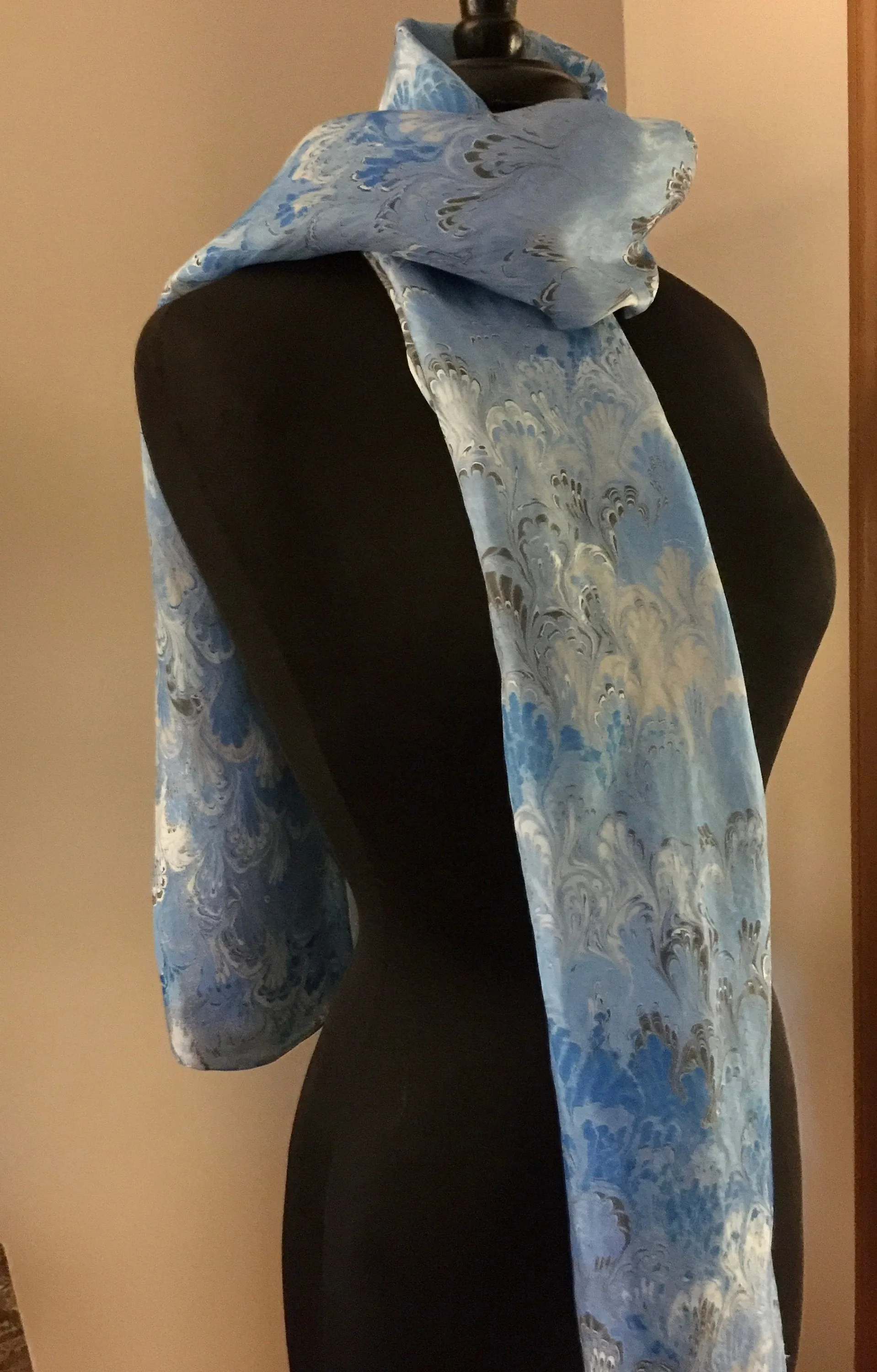 Blue bouquet .  Habotai Silk 14x72”